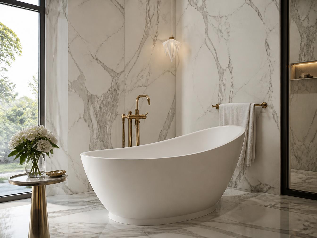 Stone tub surround in a luxury bathroom